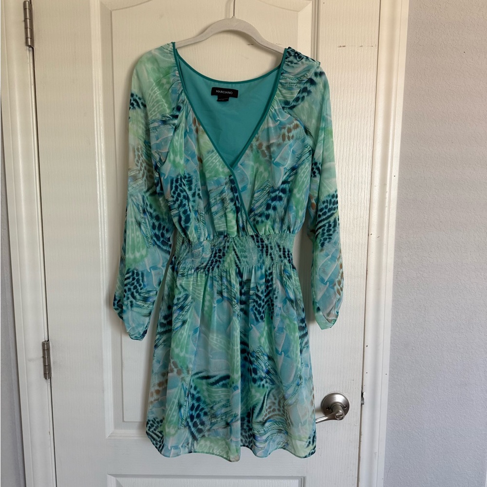 Marciano Aqua and Blue Long Sleeve Dress